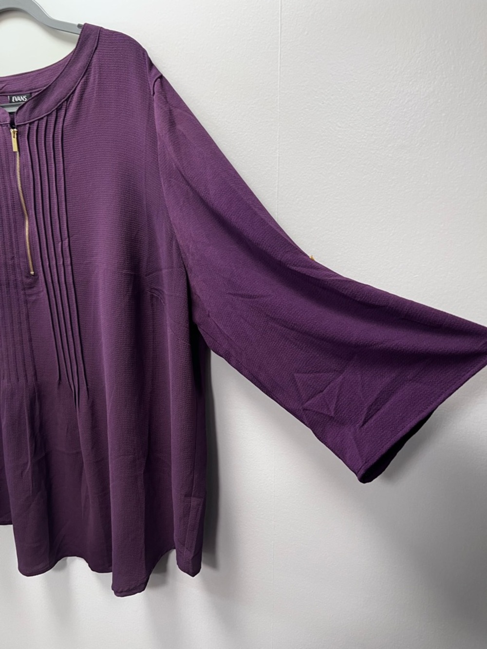 Evans Purple Zip Pintuck Shirt Plus-Size Plum Blouse Gold Zipper & Buttons - Picture 6 of 16